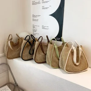 Handle Woven Large Capacity Handbag Straw Bag Women New Tote Personality Clash Colour Summer Shoulder Bag