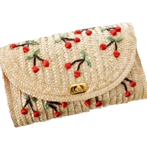 Handmade Beige Natural Straw Bag with Chain Strap