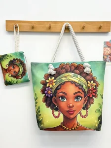 Handmade Black Beauty Cross Border Large Capacity Storage Tote Bag West African Color Painting Cartoon Shoulder Bag