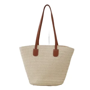 Handmade Chic Large Summer Beach Bag for Women Vintage Shell Straw Purses Geometric Pattern Woven Zip Tote for Ladies Two Pearl