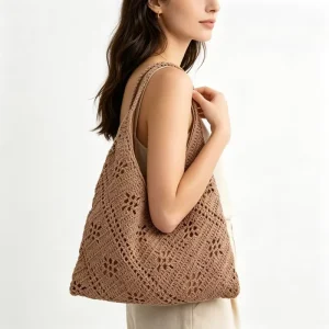 Handmade Cotton Woven Bag Purse for Women Fashionable Portable Summer Beach Handbag with Customized LOGO