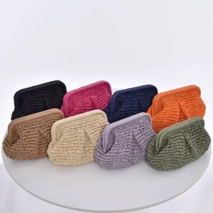 Handmade Crochet Clutch Bag for Women Elegant Wedding Evening Purse Boho Beach Party Clutch with Detachable Chain Bridal Gift