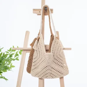 Handmade Crochet Single Shoulder Bag White Fashion Ladies Bag Hollow Out Design Outdoor Handbag