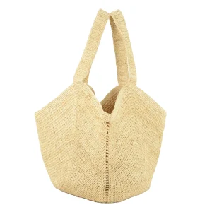 Handmade Crocheted Large Capacity Natural Raffia Straw Hobo Bag Geometric Candy Pattern Open Fashionable Ladies Summer Spring