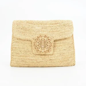 Handmade Crocheted Natural Raffia Straw Clutch Fashion Luxurious Bohemian Vintage Lady’s Bag Cotton Hasp Summer Parties Spring