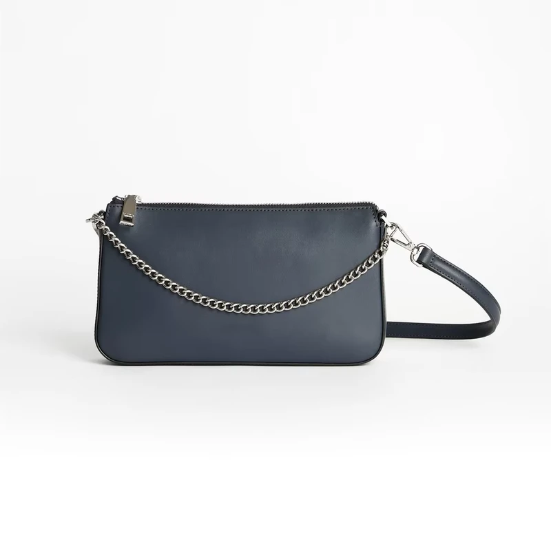 Handmade Custom Logo Luxury Vintage Lady Genuine Leather RFID Blocking Chains Zipper Closure Two Straps Crossbody Shoulder Bag