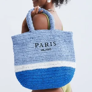 Handmade Eco Friendly Women’s Straw Mesh Raffia Beach Bag Plain Tote Bag for Holiday Dress & Shopping