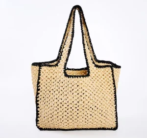 Handmade Fashion Natural Paper Straw Bag Custom logo Summer Beach Straw Tote Bag