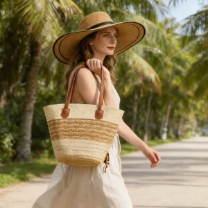 Handmade Fashionable Real Straw Hat Collection Summer and Tote Straw Bag for Women