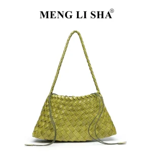 Handmade Intrecciato Woven PU Single Strap Shoulder Bag Women Minimalist Quiet Luxury Drawstring Underarm Hobo