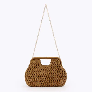 Handmade Preppy Style Summer Shoulder Bag for Women Customizable Waterproof Straw Fabric Open Closure Embroidery Decoration