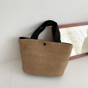 Handmade Seagrass Woven Beach Tote Women’s Open Handbag with Polyester Lining for Summer and Autumn