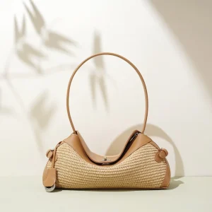 Handmade Simple Fashion Crossbody Bag for Women Large Capacity Straw Woven Underarm Shoulder Two Handles Versatile for Autumn