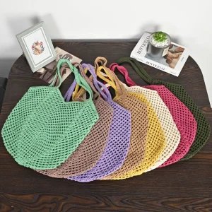 Handmade Summer Beach Fashion Straw Tote Bag Two Handles Open All-match Travel Vacation Lazy Woven Shoulder Polyester Lining