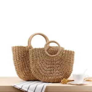 Handmade Summer Beach Lady Paper Shopping Straw Basket Bag Eco-Friendly Wristlet for Women