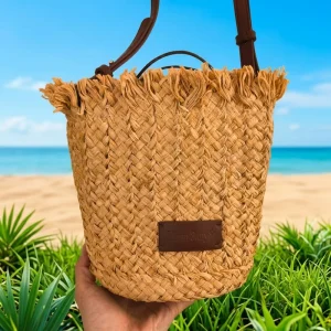 Handmade Vintage Bohemian Fashion Straw Bucket Bag Women Summer Custom Single Shoulder Tote Chains Personalized Available