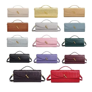 Handmade Women’s Evening Clutch Purse Golden PU Leather with Braided Shoulder Sling New Cover Closure Fashion Ladies Handbag