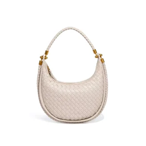 Handmade Women’s Hobo Purse Compact PU Leather Woven Crossbody Shoulder Underarm Half Moon Bag Casual Retro Crescent