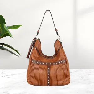 Handmade Women’s Single Handle Portable Solid Color Bucket Bag with Zipper Closure and Polyester Lining