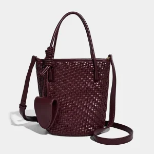 Handmade Woven Solid Color Bucket Bags With Small Purse Wallet for Women