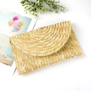 Handmade Woven Straw Clutch Bag Lady’s Summer Beach Wallet for Women