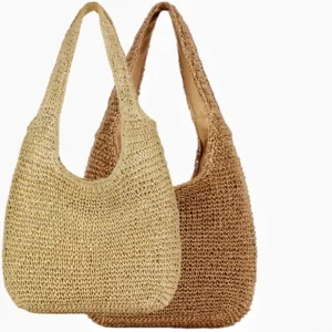 Handmade Woven Summer Straw Beach Style Tote Bag Custom LOGO for Large Capacity Straw Handbag for Vacation