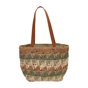 Handwoven Straw Tote Bag with Embroidery LOGO Summer Beach Bag Straw Handbag Vacation Travel Outdoor Usage for Ladies