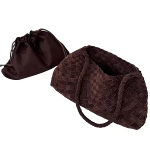 Handwoven Suede Leather Vintage Hobo Tote Shoulder Bag Durable Waterproof Foldable Portable Minimalist