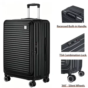 Hard Shell Durable Front Opening Luggage Premium Suitcase with TSA Lock 360° Silent Wheels Luggage for Business Daily Trips