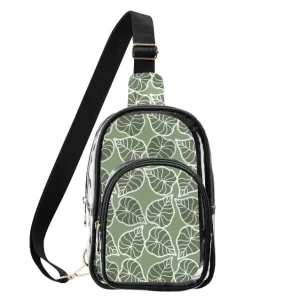 Hawaiian Green Kalo Design Custom Logo Messenger Transparent Single Women’s Shoulder Bag PVC Clear Crossbody Sling Bag