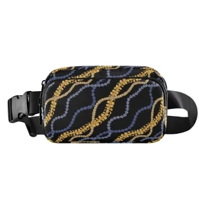 Hawaiian Puakenikeni Black Design Sports Belt Bag Custom Print Waterproof Nylon Crossbody Women’s Fanny Pack for Travel
