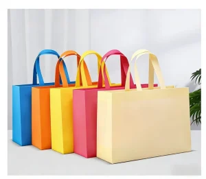 Heavy Duty Non Woven Shopping Totes Eco friendly Waterproof Bags with Bottom Gusset for Bookstore Display