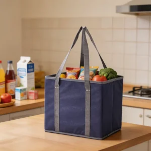 Heavy Duty Non Woven Storage Tote Foldable with Cardboard Insert Customizable for Heavy Groceries Canned Goods & Kitchen Supplie