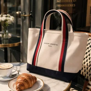 Heavyweight Folding Canvas Tote Bag Custom Logo Letter Pattern Bespoke Parisian Eco Friendly High End Shopping Bag