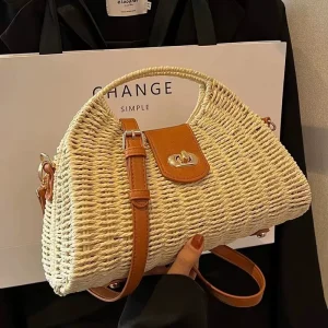 Herald Small Summer Crossbody Bags Women Beach Handmade Straw Woven Vintage Fashion Handbag Shoulder Purse Zipper Diamonds