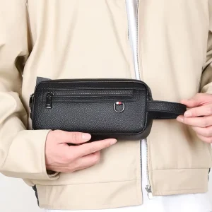 High-Capacity Combination Lock PU Zipper Mens Business Clutch Handbag Polyester Lining Waterproof Shell Security Summer