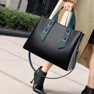 High Capacity Leather Shoulder Handbags Stylish Women Tote Satchel Purse With Leather Shoulder Strap