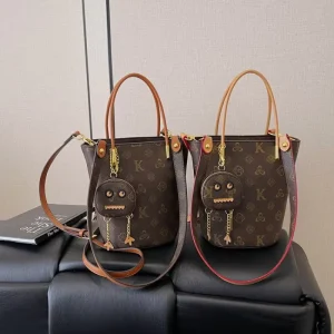 High-End Design Women’s Daily Versatile Crossbody PU Leather Bag Printed Water Bucket Foreskin Hand-held Fashionable