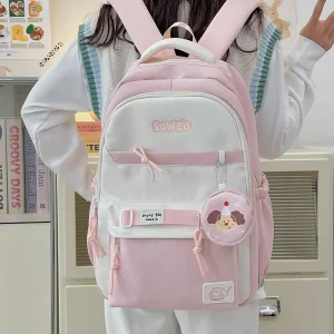 High End Fashion Nylon School Backpack for Junior High Students Large Capacity Retractable Air Cushion Straps 15 Inch Zipper