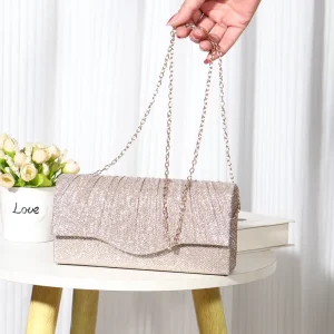 High End Ins Style Women’s Evening Bag New Iridescent Sequin Ruched Clutch Polyester Lining Fashionable Party Nightclub Banquet