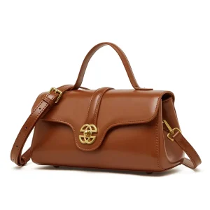 High End Quiet Luxury Satchel Top Handle Shoulder Gold Hardware Classic Flap Bag Women Elegant Smooth Leather Small Square Bag