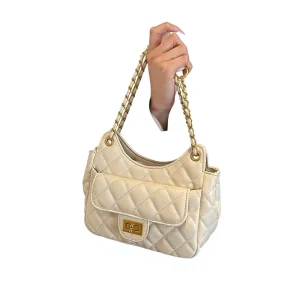 High End Textured Diamond Quilted Chain Underarm Bag Women’s Spring Trendy Single Strap Locking Buckle Small Square