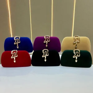 High End Velvet Evening Bag Ladies Snake Metal Lock Rhinestone Handheld Crossbody for Formal Dinner Prom Luxury Women’s Bag