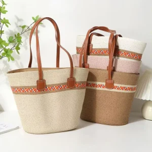 High End Women Bag Spring Summer New Fashion Simple Large Capacity Tote BagGrass Woven Shoulder Bag