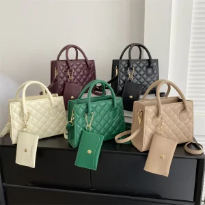 High Quality 2 Pcs Set Ladies PU Leather Cross Body Messenger Shoulder Handbags Zipper Closure Geometric Pattern Square Shape