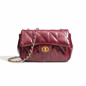 High Quality Burgundy PU Leather Ladies Shoulder Bag Embroidered Fashion Women’s Handbag
