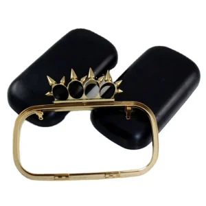 High Quality Clutch Bag Frame Spiked Knuckle Duster Shiny Gold Oval Shape Metal Box Hardware Shoulder Bags Handbags Wallet