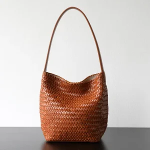 High Quality Cowhide Hand Hobo Bags Women Shoulder Bags Casual Fashion Genuine Leather Woven Women’s Bucket Bags