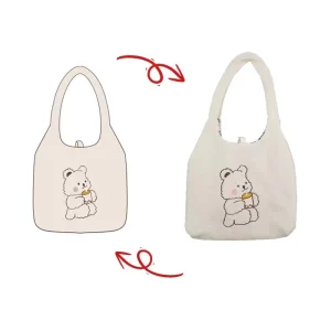 High Quality Custom Plush Bag Custom Tote Bag Lamb Wool Canvas Handbag Custom Logo Animal Bag