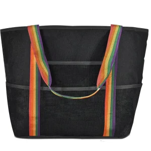 High Quality Custom Summer Holiday Fashion Women’s Mesh Tote Bag Two Handles Multi Pocket Ladies’ Shoulder Beach Bag